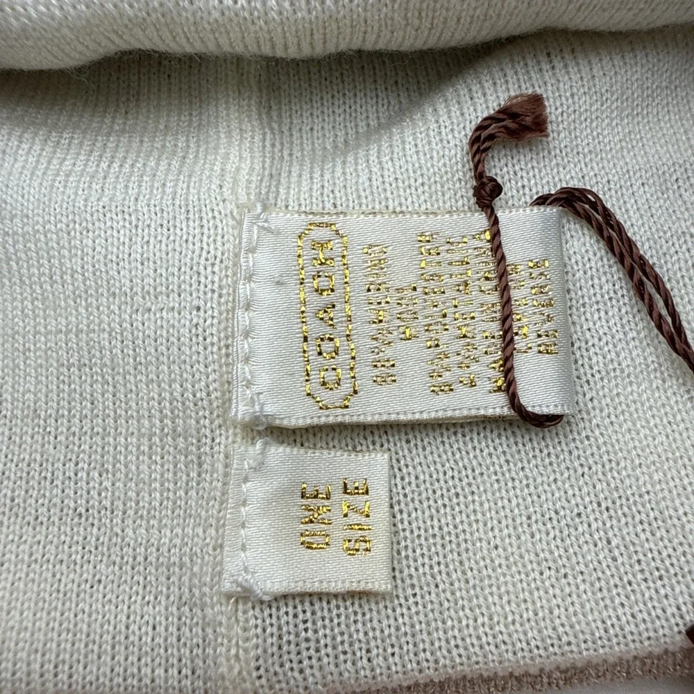Coach  Cream Glitter Beanie Hat Logo One Size 100% Merino Wool -Cut Tag + Box